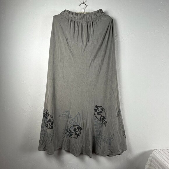Blue Fish 1998 Hand Printed Flower Maxi Skirt Sz 2 Gray Elastic Waist Art Wear - Picture 1 of 8